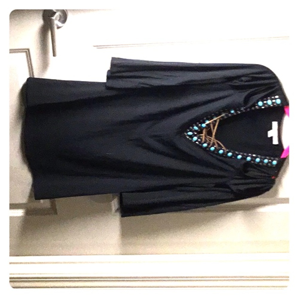 Black tunic with turquoise embellishments